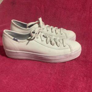 White leather platform Keds